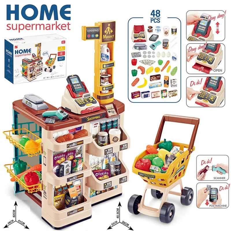 Children's Luxury Simulation Supermarket Sales Desk Shopping Cart Set Play Store Scan Cashier Toys Kid Birthday Gift |