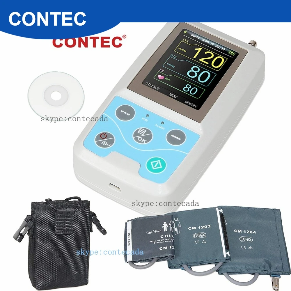 FDA Arm Амбулаторный монитор кровяного давления 24 часа NIBP Holter CONTEC ABPM50+ взрослый, ребенок, большой, 3 манжеты, бесплатное программное обеспечение для ПК