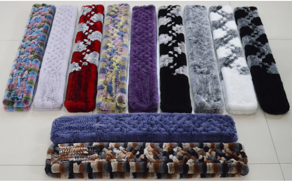 Winter Long Style Women Real Rex Rabbit Fur Scarf Rex Rabbit Fur Warm Soft Ring Scarfs High Quality Knit Rabbit Fur Scarves