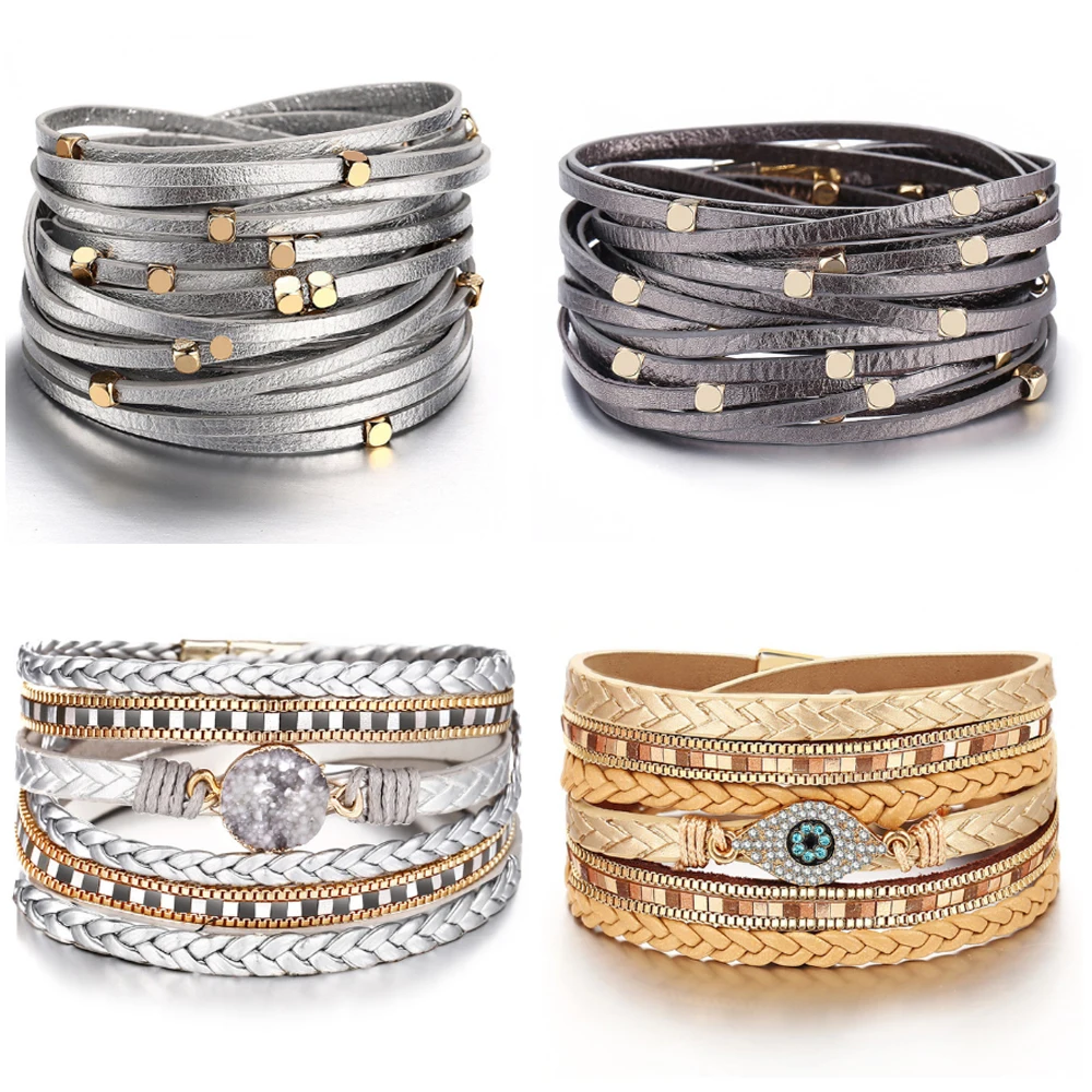 17KM Модный золотой серебряный браслет для пар 2019 женщин Любовь винтажные кожаные