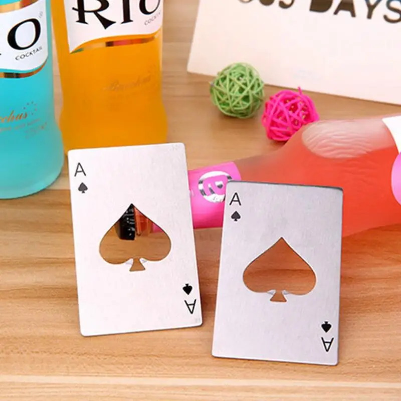 

New Stylish Black Beer Bottle Opener Poker Playing Card Ace of Spades Bar Tool Soda Cap Opener Gift Kitchen Gadgets Tools LX8027