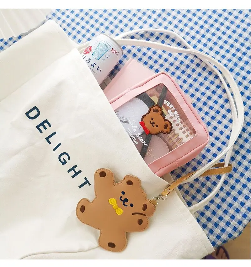 

Korea Bear Cosmetic Cases Cute Girls Canvas Makeup Bag Women Travel Mesh wash Bag Fashion Home Storage Case Organizer