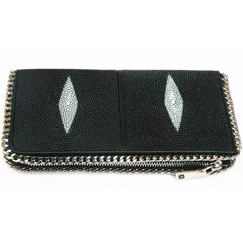 Черный Белый Цвет Аутентичные натуральный морской скат кожи женщин длинный