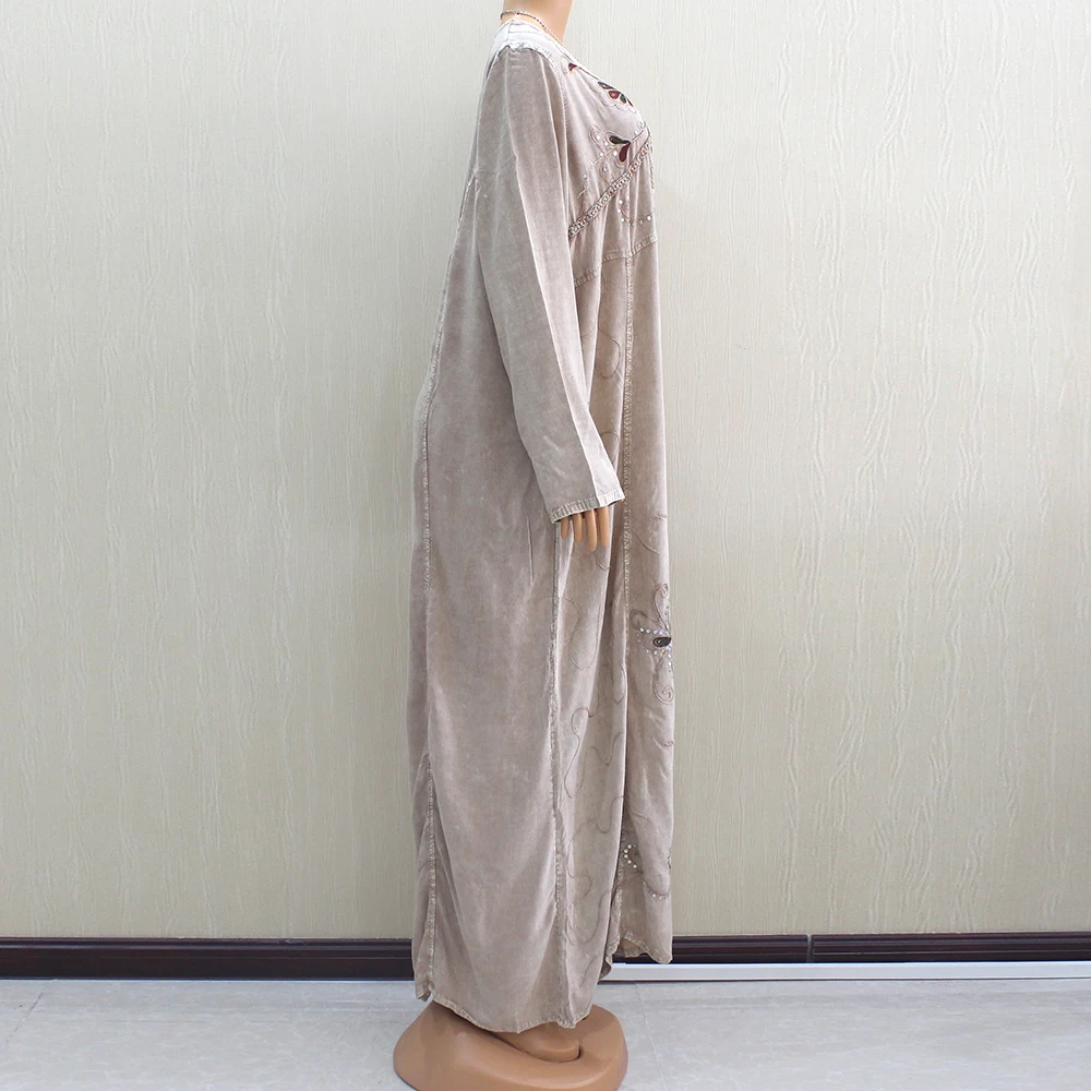 Африканские Дашики с блестками вышивкой аппликацией длинным рукавом и круглым