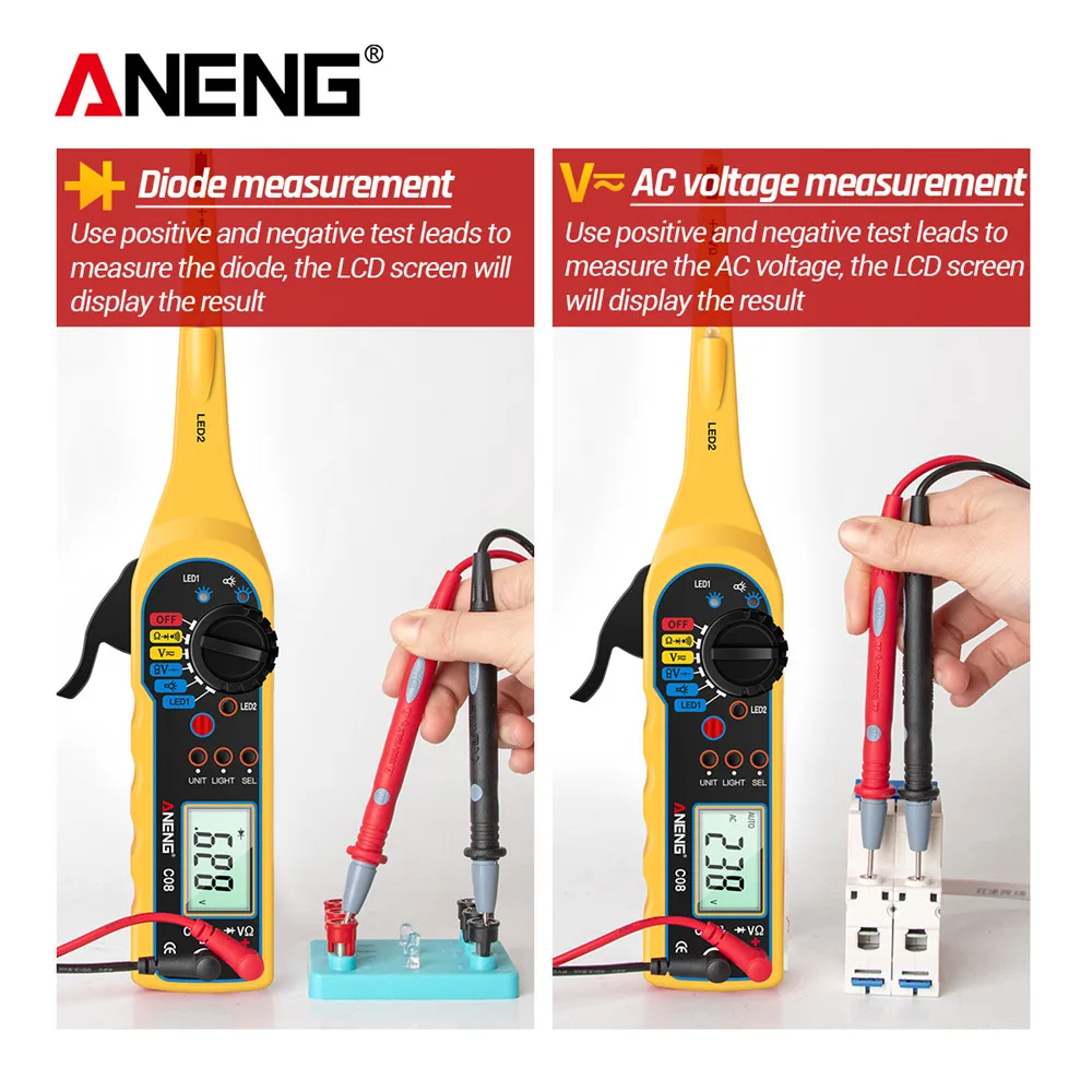 ANENG C08 1999 Counts Digital Professional Multimeter Auto Car Tester AC/DC Voltage Ammeter Resistance 0V-380V Electrical Tool