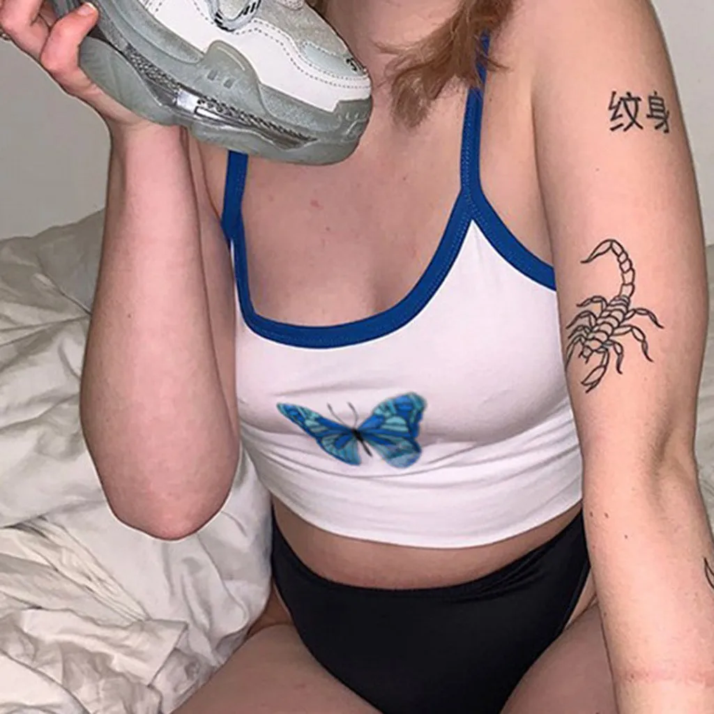 Женские футболки с вышивкой бабочки повседневные топы без рукавов принтом