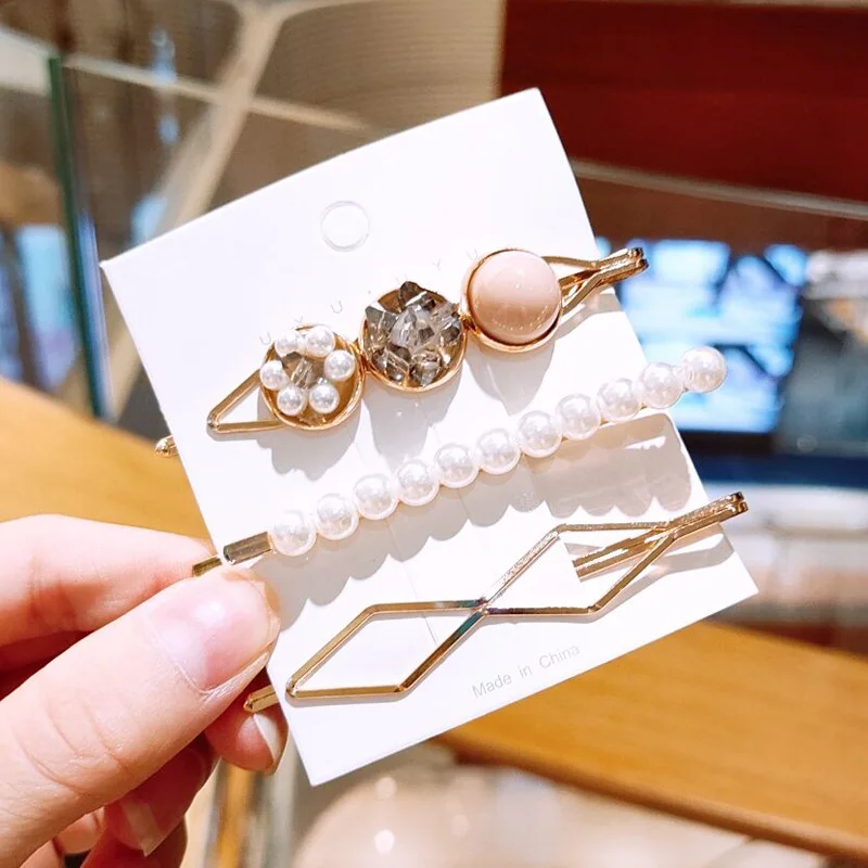 

3 pcs/Set Women Girls Elegant Full Pearls Geometric Hair Clips Sweet Hair Ornament Hairpin Barrette Headband Hair Accessories