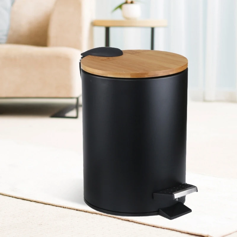 

MXLB 3L Bamboo Flip Step Trash Can Garbage Bin Rubbish Waste Container Organizer Bathroom Kitchen Living Room Office Decoration