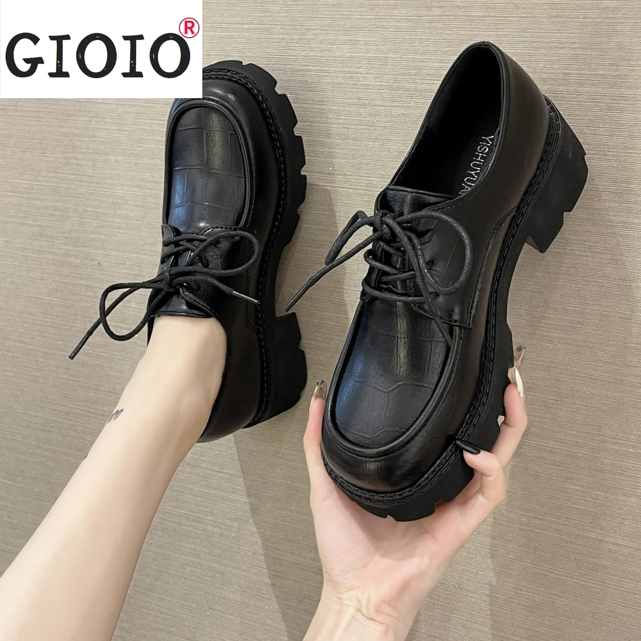 

Women's British Style Small Leather Shoes 2021Autumn New Women Platform Pumps Retro Lace-up Shoes Ladies Fashion Round Toe Shoes