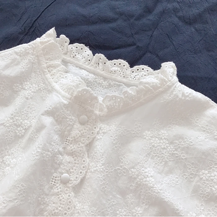 Маленькая рубашка с длинными рукавами и вышивкой Женская милая белая рубашка| |