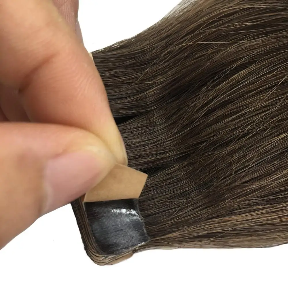 Extensiones de cabello humano con cinta de 40 Uds., extensiones de cabello de trama de piel sin costuras, rectas, resalta la 100%, cabello humano, adhesivo Remy de 14 