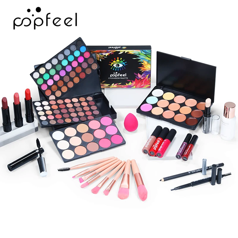 

Набор для макияжа POPFEEL 24 шт./компл., все в одном, пудра для лица, консилер, помада, подводка для глаз, стартовый набор для макияжа, Подарочная ко...