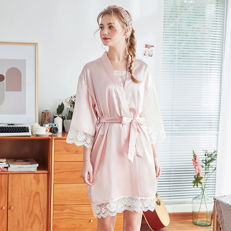 

Storyever Women's Pajamas Robe Top Lace Nightwear Homewear Satin Dress Sexy Lingerie Comfortable Soft