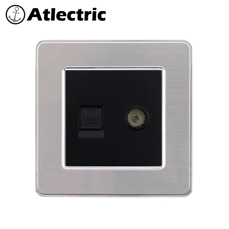 Atlectric компьютерный ТВ-порт Коаксиальная муфта Rj45 Ethernet настенная розетка двойной Rj45 порт розетка из нержавеющей стали панель розетки,socket