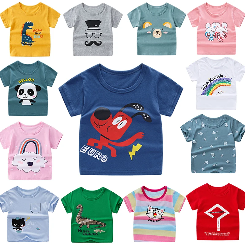 Модные хлопковые футболки для мальчиков и девочек Детские с рисунком топы