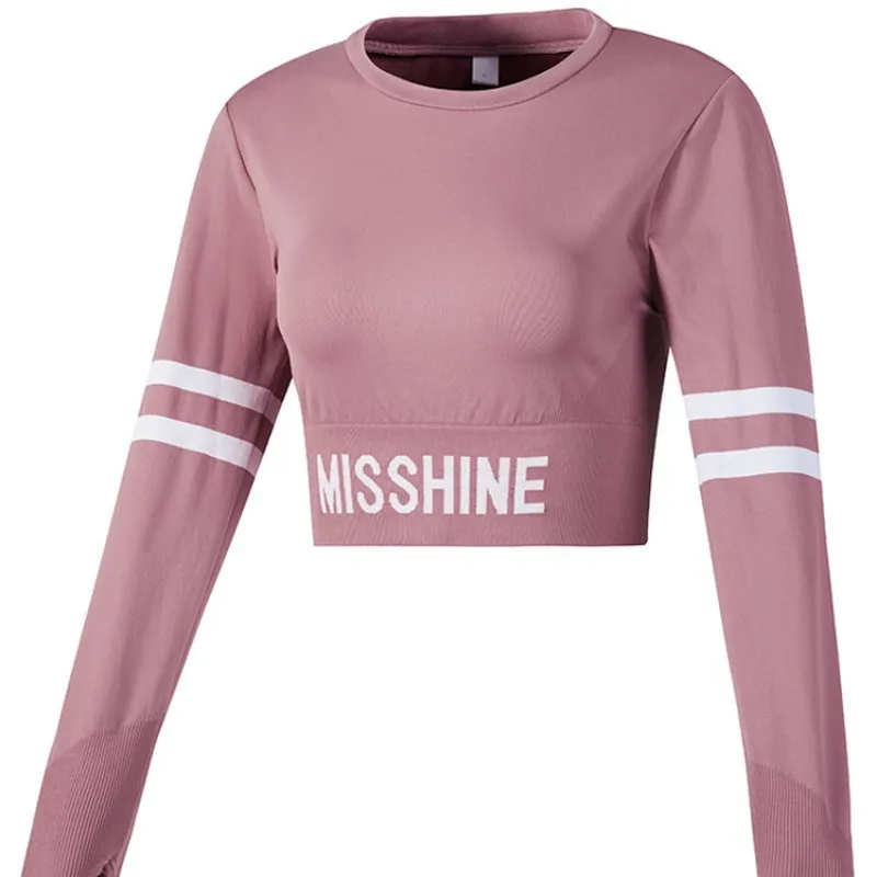 

New Round Neck T-Shirt Women Sweet Letter Stripe Long Sleeve Slim Elastic Tight Street Wear Track Suit Top Long-Sleeved Shirt