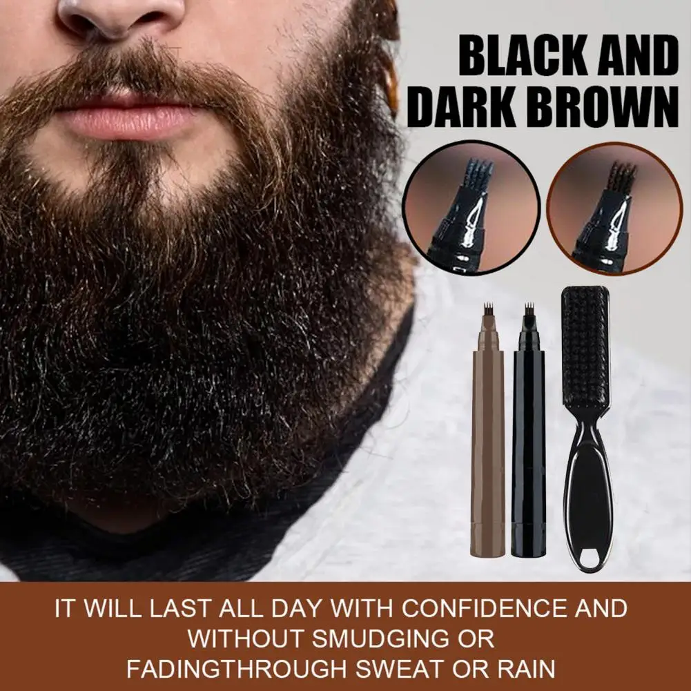 

50% Hot Sale Beard Filling Pen Use Easily Waterproof Synthetic 4 Tip Beard Filler Pen Kit for Makeup