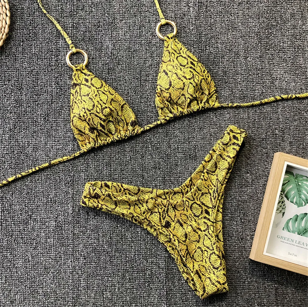 Бикини 2020 сексуальный принт змеевидные кольца на шнуровке Грудь pad съемные