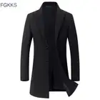 Мужское шерстяное пальто FGKKS, однотонное теплое пальто из смешанной шерсти, приталенный силуэт, верхняя одежда на зиму