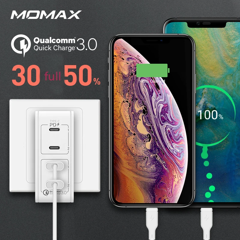 MOMAX Новое PD четырехпортовое быстрое зарядное устройство двойной PD+ двойной QC3.0 в одном до четырех 66 Вт четырехпортовое быстрое зарядное устройство Совместимость с несколькими портами