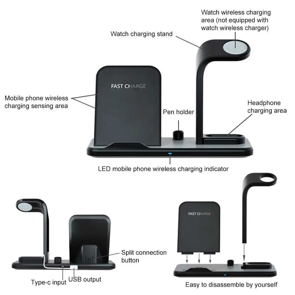 Беспроводная зарядная станция 3 в 1 для IPhone X/XS/MAX/XR/8 Plus IWatch 4/2/1 Подставка зарядки M2 |