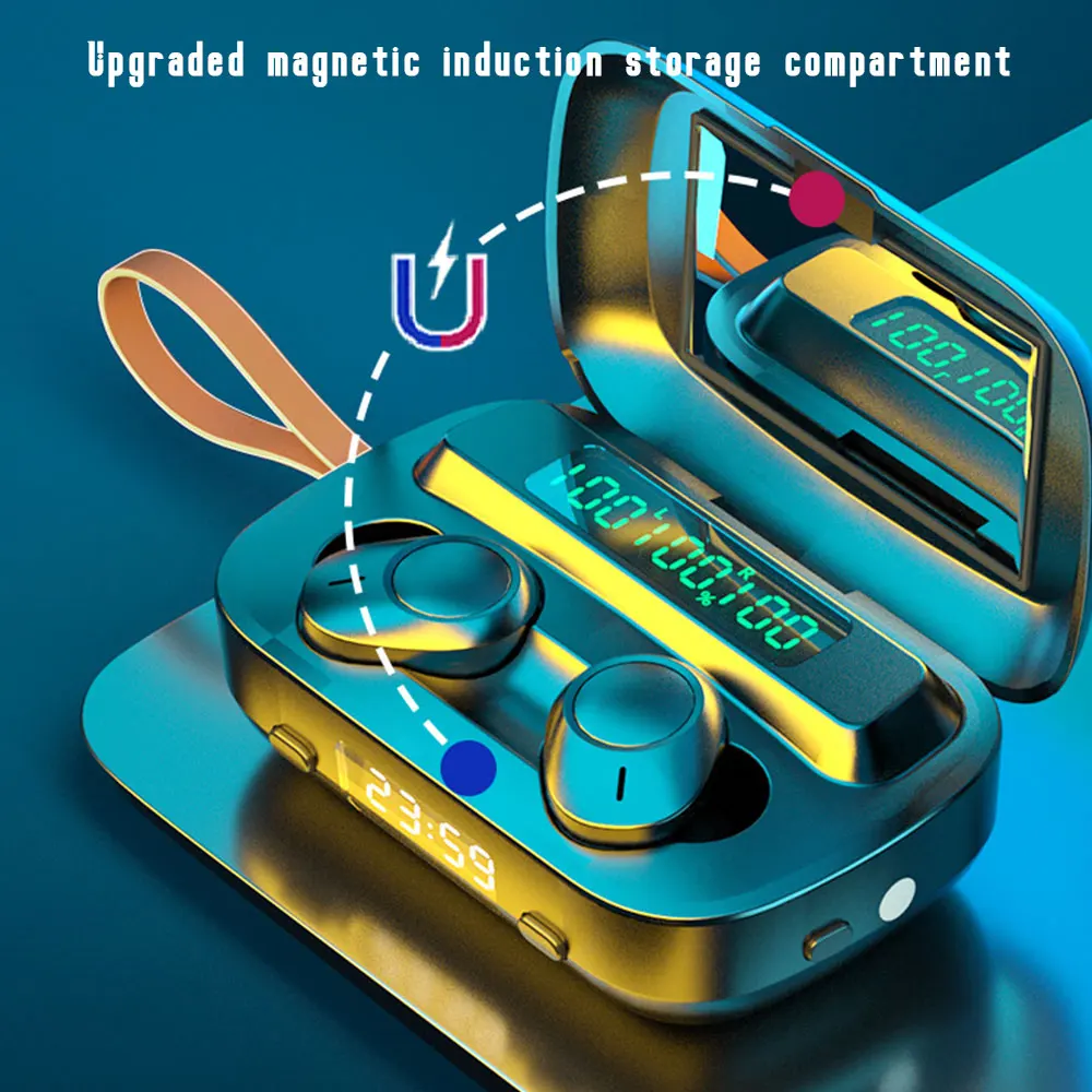 

Ms Tws Earphones 4 In 1 Bluetooth Stereo Headphones With Clock Mirror Flashlight Mic Earbuds Noise Cancelling Wirelessheadset