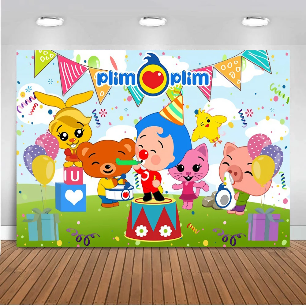 

Custom Plim Backdrop Kids Birthday Party Photography Cartoon Pig Bear Photo Background Rainbow Vinyl Decoration Props Banner