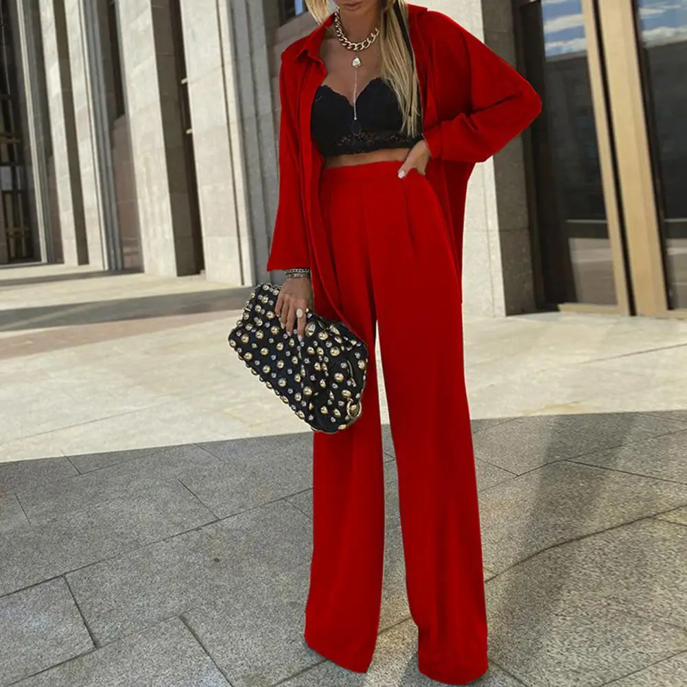 

Casual Suit Long Sleeve Comfortable Women T-shirt Full Length Pant Two Piece Set Daily Elegant Solid Loose Elastic Waist Street