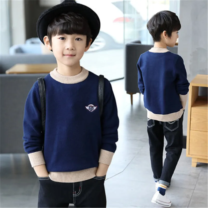 Весенне-осенние Хлопковые вязаные свитера для мальчиков-подростков