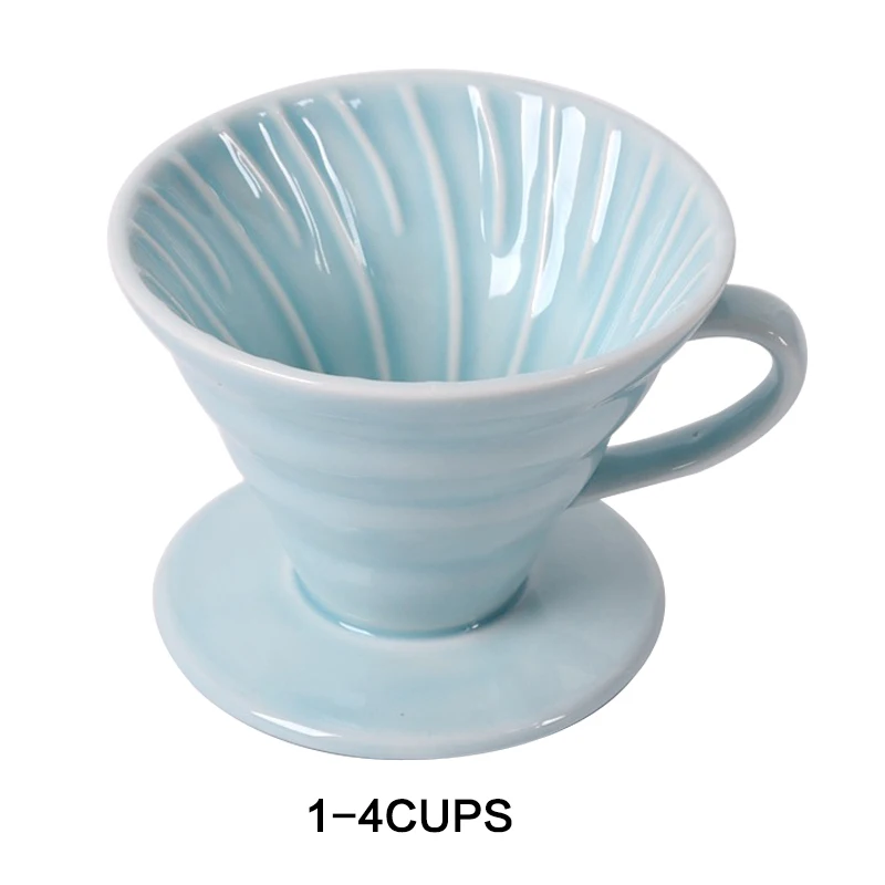 V60 стильная кофейная капельная чашка с фильтром, Перманентная наполняемая кофеварка с отдельной подставкой, керамическая кофейная капельница с двигателем - Цвет: Blue 1-4cup