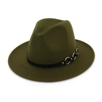 plain men women wool felt fedora trilby hat with belt and metal ring flat brim jazz party formal top hat for unisex gh 724