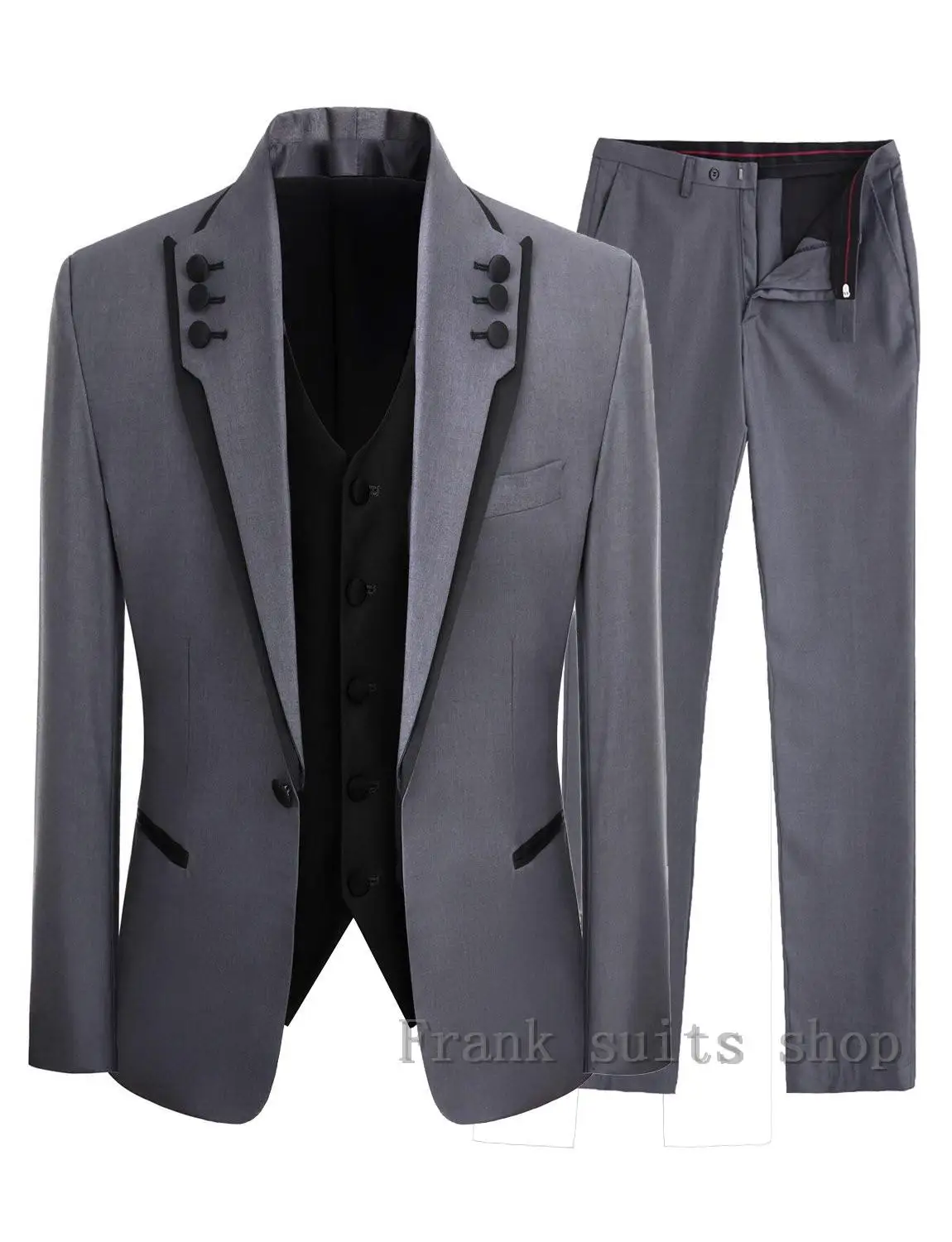 

3 Piece Gray Men Suits for Wedding Groom Tuxedos Casual Peaked Lapel Gentleman Man Suit Set Jacket Vest Pants