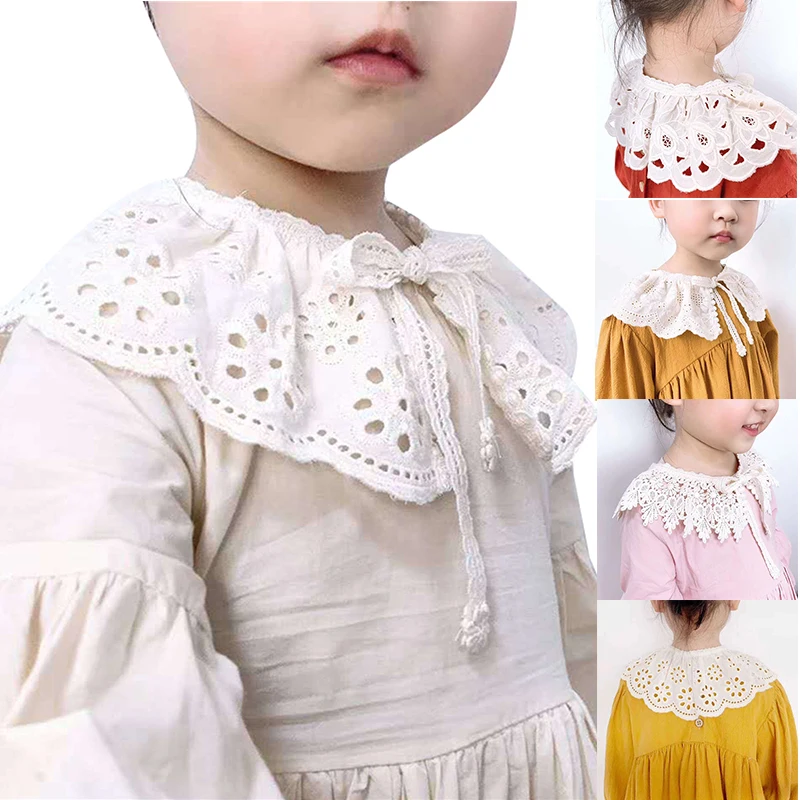 Женская детская шаль воротник кружевной отворот однотонная ажурная рубашка
