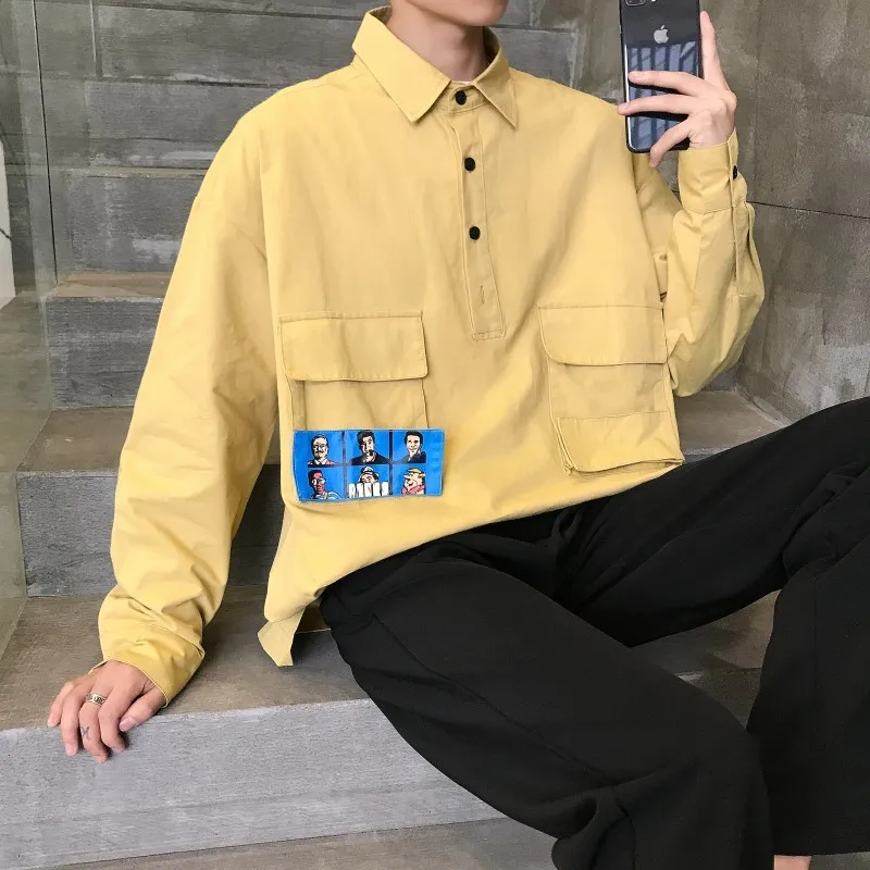 Мужской пуловер в западном стиле белая хлопковая рубашка карго с французскими