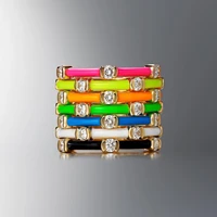 gold color women stacking bands 7 neon enamel clear cubic zirconia cz eternity finger band ring