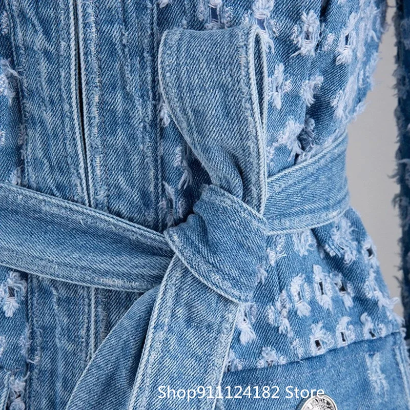 

European and American Net Red Models New New Buckle Washed Metal Heavy Industry Holes Dark Buckle Denim Jacket Jacket Women