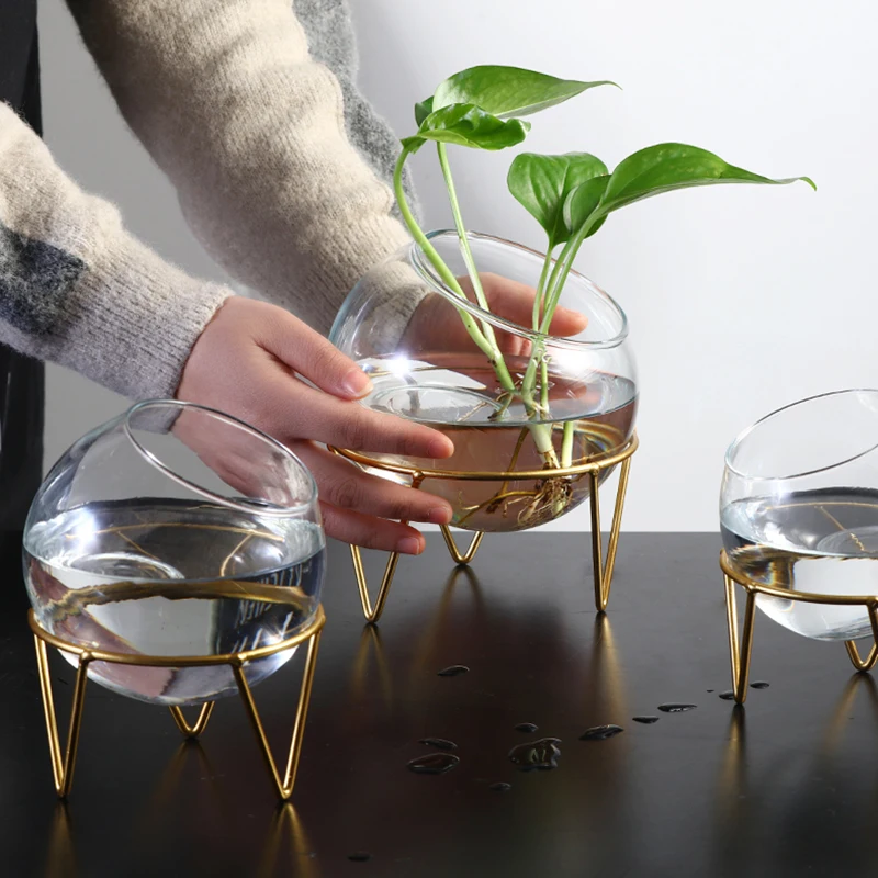 

Nordic Home Decor Round Glass Vase Fish Tank Transparent Hydroponics Candlestick Living Room Decor Flower Vases Cander Hoder