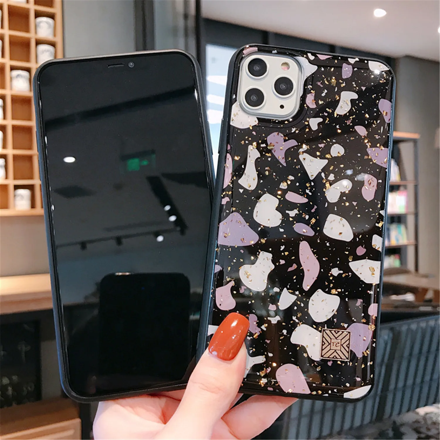 Роскошный блестящий золотой фольгированный мраморный чехол для телефона Terrazzo