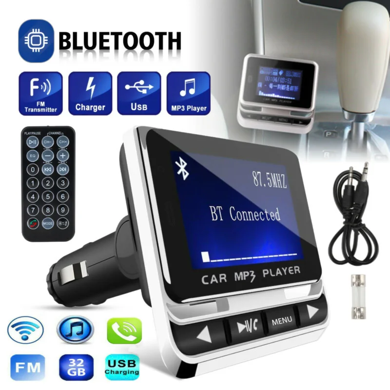 

1.4" Car Bluetooth 5.0 FM Transmitter MP3 Player Aux Kit 2USB Charger Hands-Free