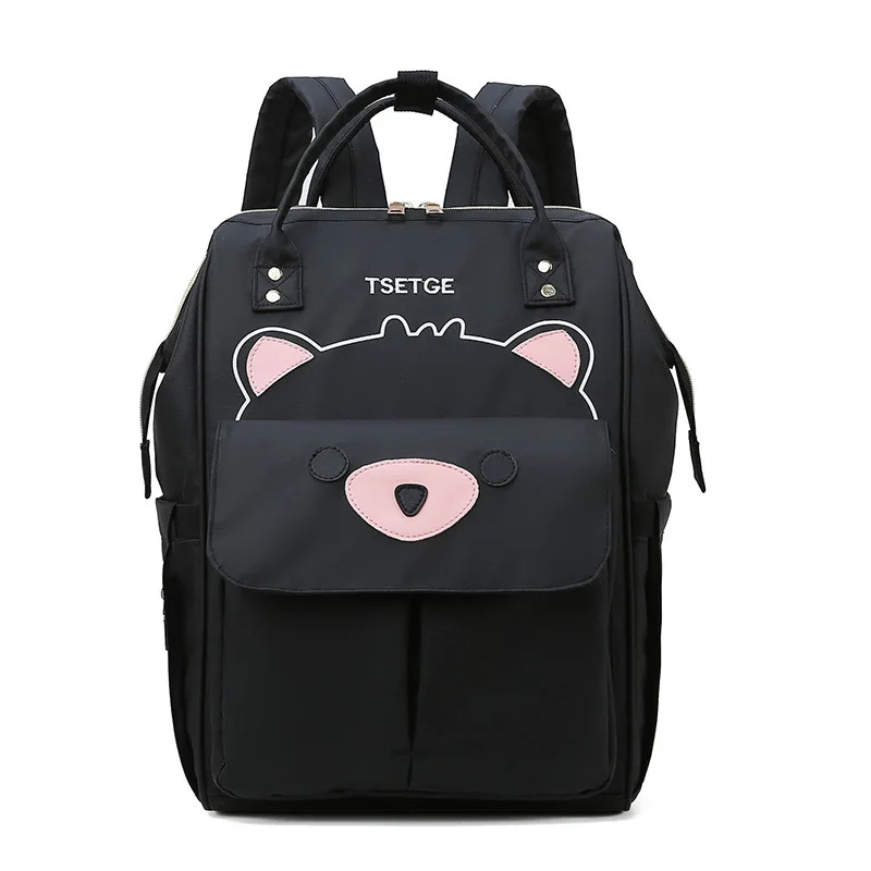 black Kawaii Bear Mommy рюкзак, водонепроницаемая сумка для ухода за ребенком, Большой Вместительный рюкзак для путешествий, многофункциональная сумка для подгузников Rugzak - Цвет: black