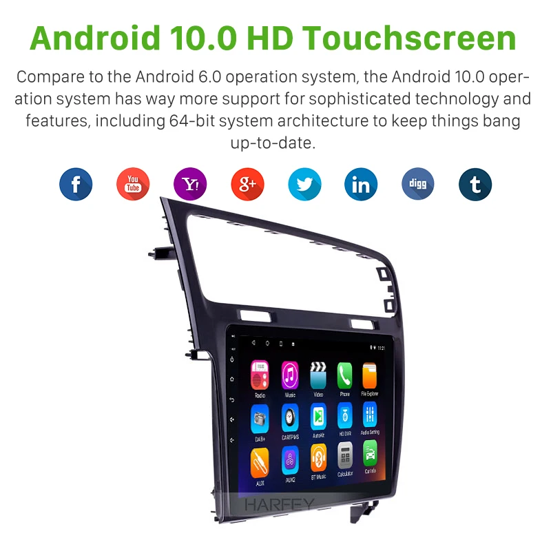 Автомобильный мультимедийный плеер Harfey Android 10 0 2Din Автомагнитола для VW Volkswagen Golf 7