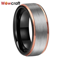 rose gold black 8mm tungsten carbide ring for men anniversary wedding bands brushed finish stepped edges comfort fit
