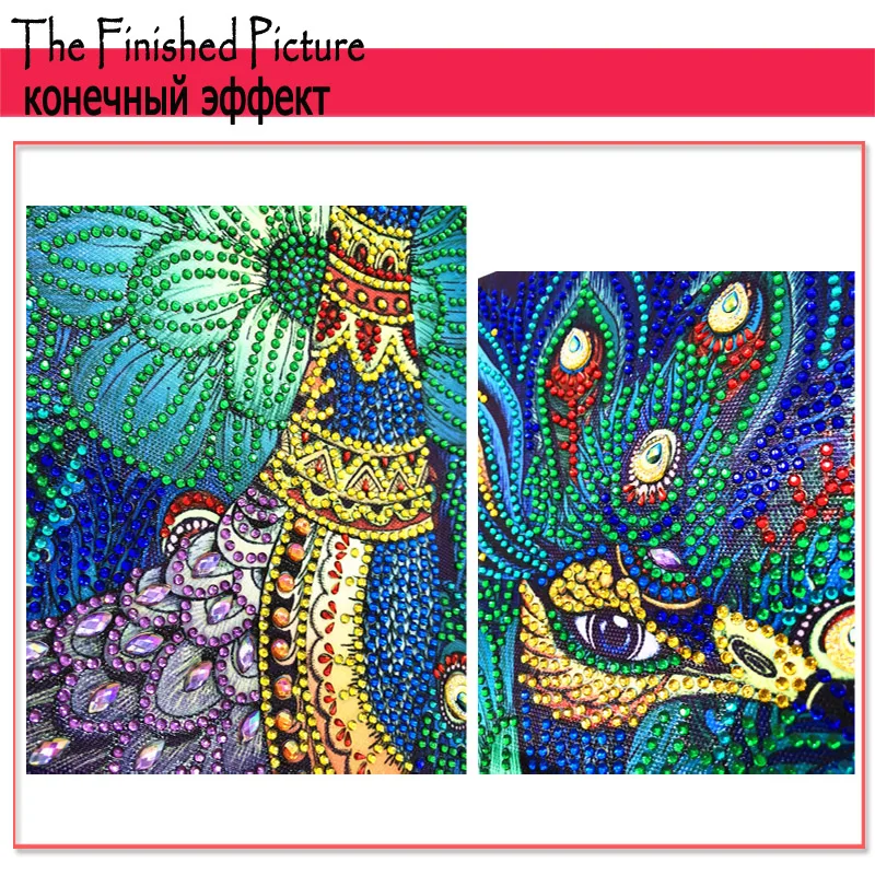 Алмазная 5D Вышивка RUBOS с голубым павлином животные из бисера картина Стразы