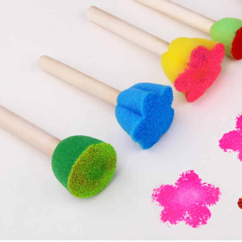 

5PCS Children's DIY Painting Tool Color Mini Sponge Brush Seal Opp Bag Packaging Colorful Sponge Wooden Handle Handmade By Baby