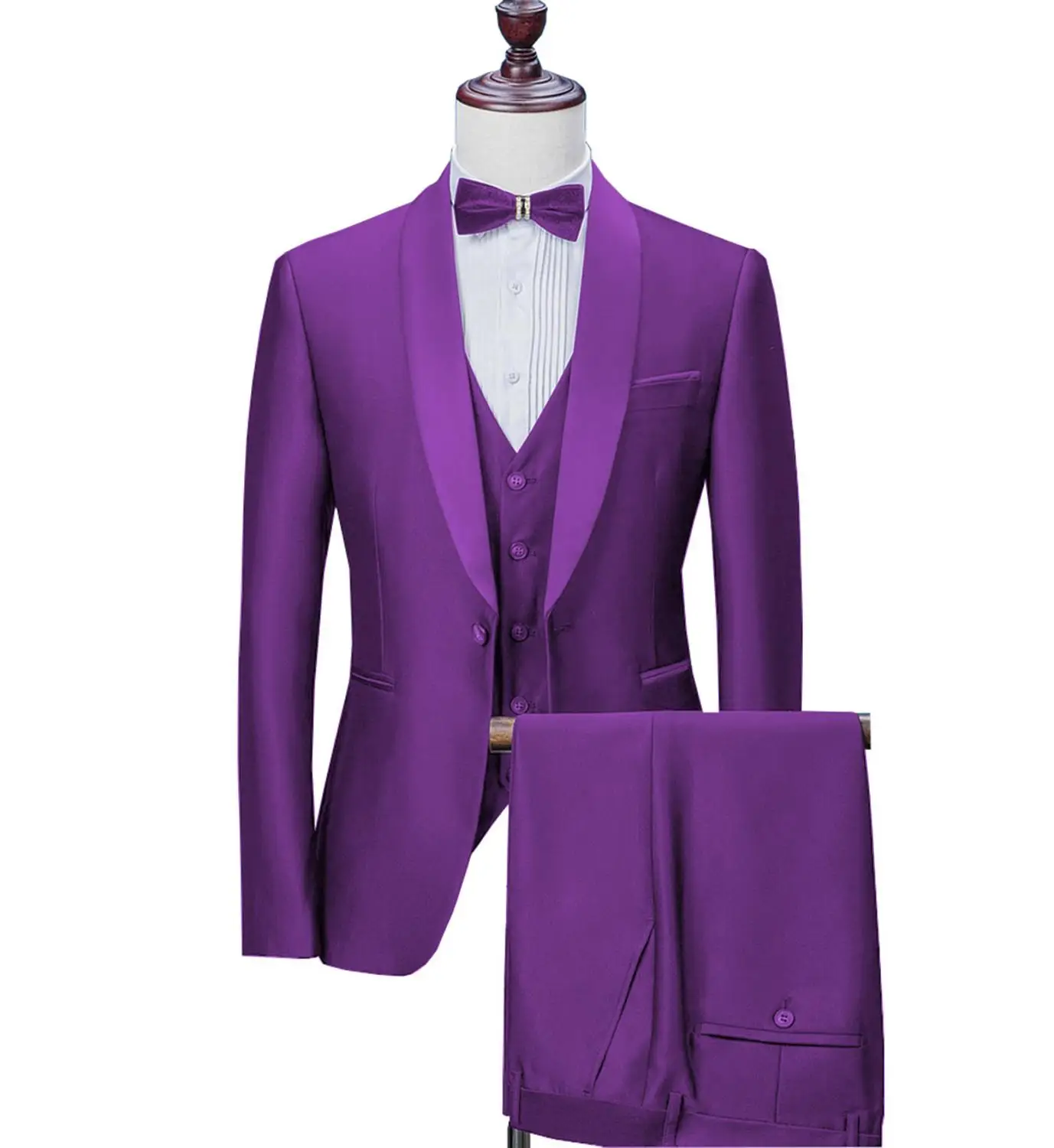 purple Мужские костюмы, свадебные костюмы для мужчин, воротник-шаль, 3 штуки, приталенный синий костюм, мужской смокинг, пиджак для свадьбы(Блейзер+ брюки+ жилет - Цвет: purple