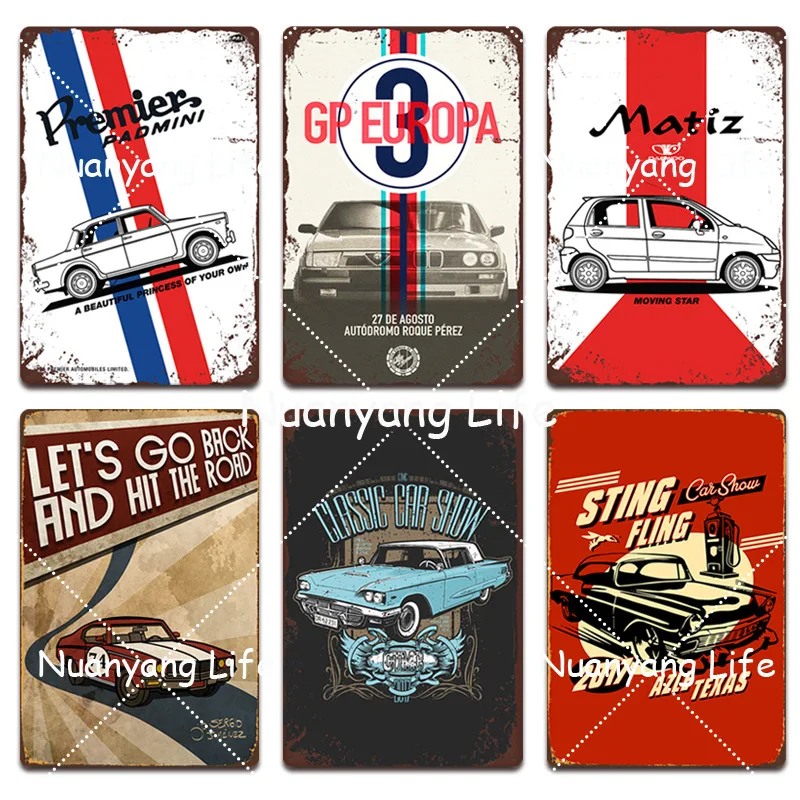 

Car Tin Sign Metal Tinplate Painting Vintage Shabby Bar Garage Club Pin Up Signs Motor Plate Poster Wall Decor Art Craft Plaques