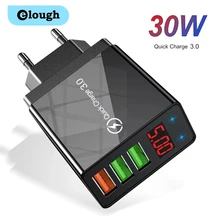 Elough Quick Charger 3.0 USB Charger for iPhone 12 13 Xiaomi redmi poco x3 LED Digital Display Fast Charging Wall Phone Charger