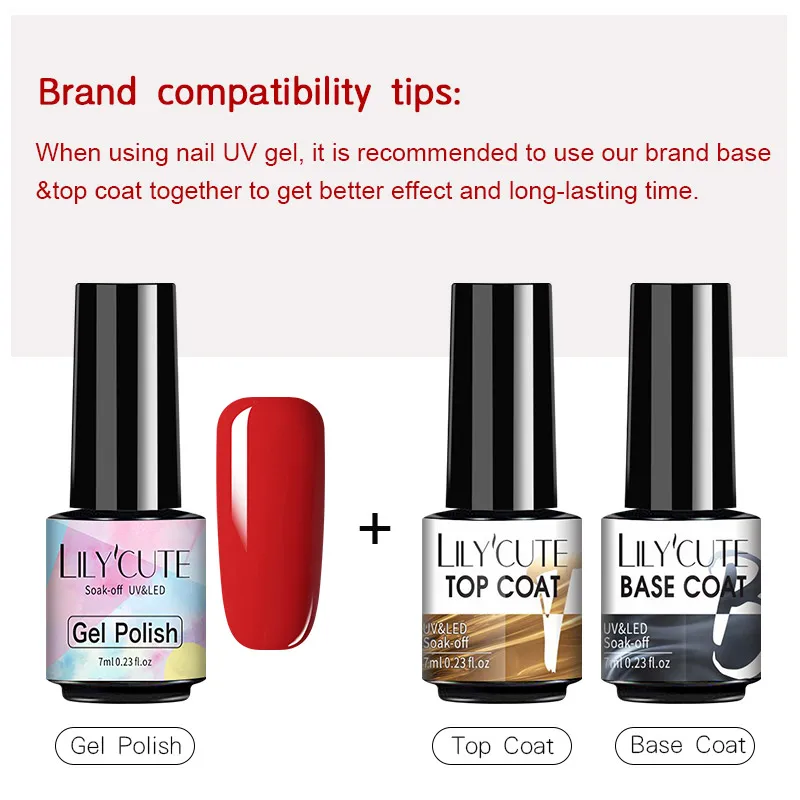

LILYCUTE 7ml Gel Nail Polish Bright Pink Color Semi Permanent Soak Off UV LED Gel Nail Art Manicure Base Top Coat Varnishes