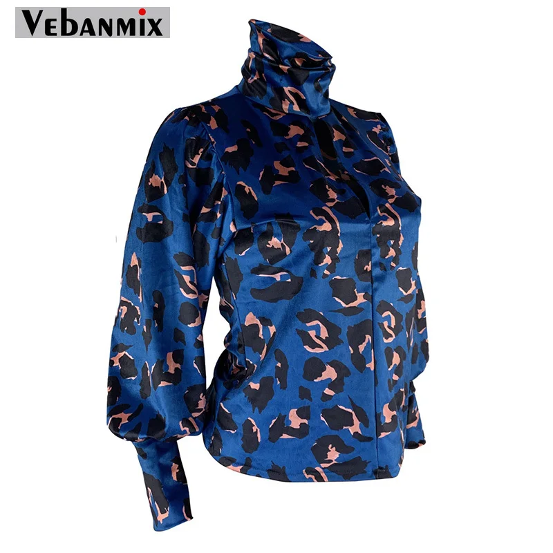 Весенняя женская Элегантная Шелковая атласная блузка с высоким воротником