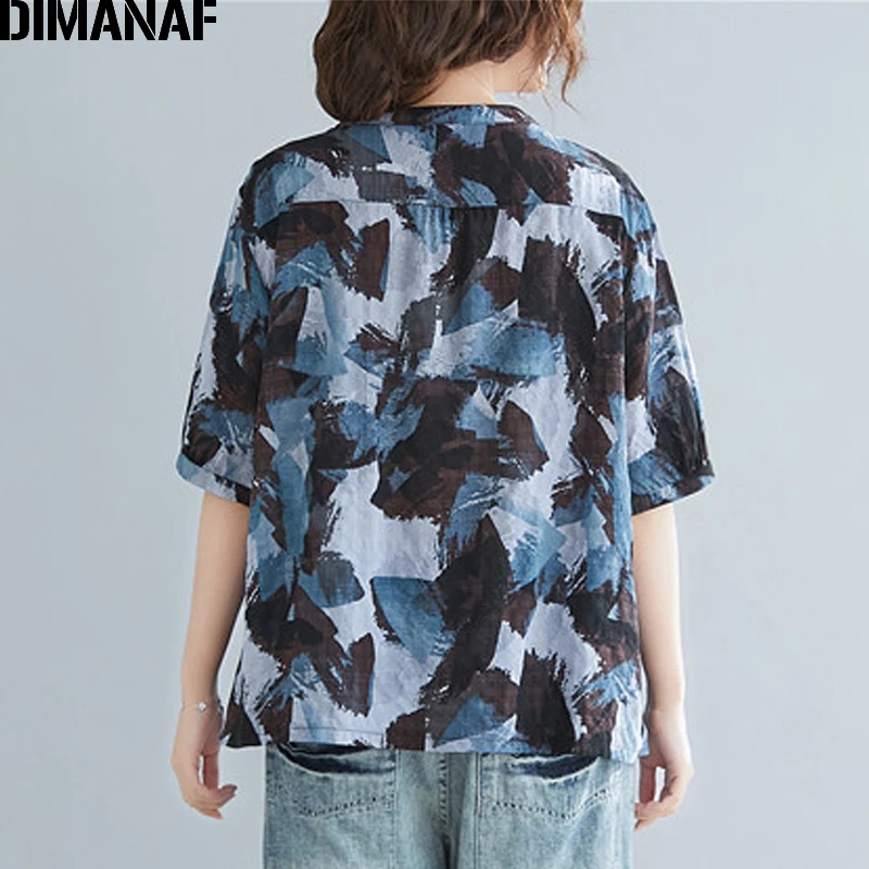 Женские летние платья DIMANAF размера плюс винтажная Базовая туника из хлопка и льна